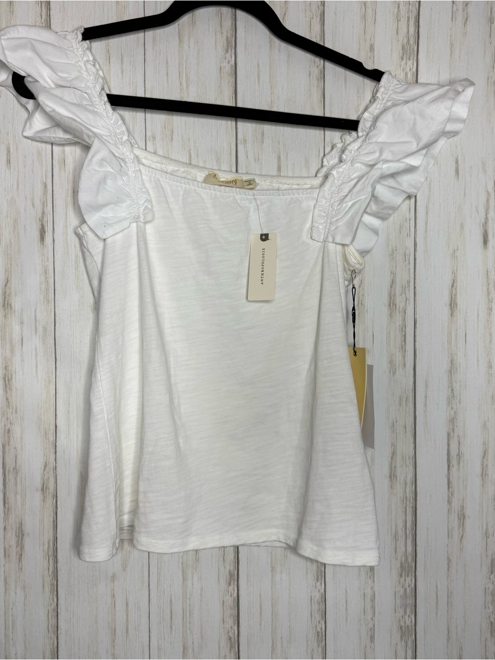 Anthropologie One Nation NWT White Ruffle-Sleeve Top Small
